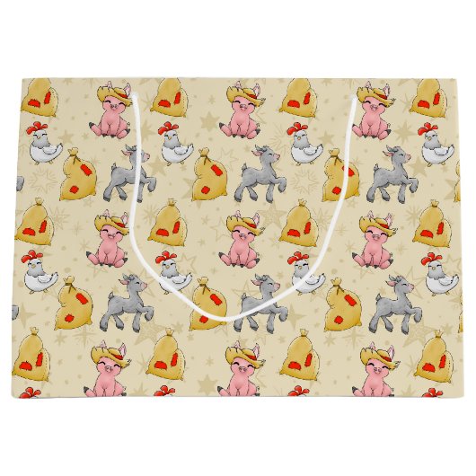 Grand Sac Cadeau carrelage d'animaux de ferme mignons (Devant)