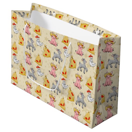 Grand Sac Cadeau carrelage d'animaux de ferme mignons (Devant Angle)