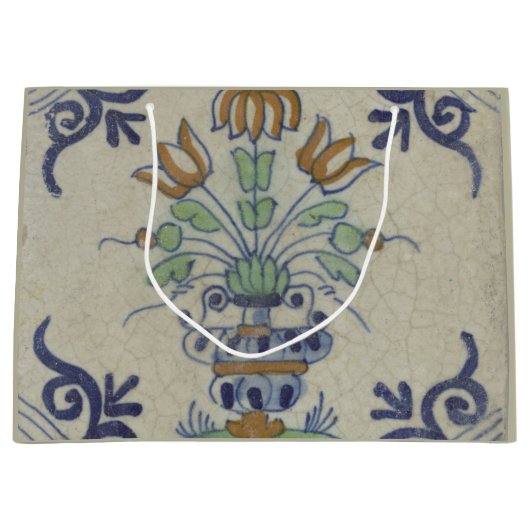 Grand Sac Cadeau Carrelage Delft Antique Pot de Fleur Céramique (Devant)