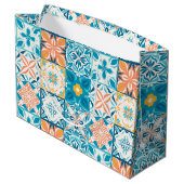 Grand Sac Cadeau Carrelage orange et bleu (Dos Angle)