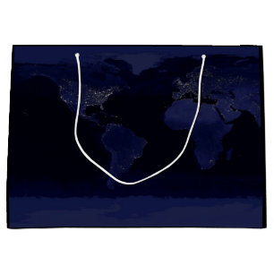 Grand Sac Cadeau Carte du monde de la Terre Ville Lumières de nuit