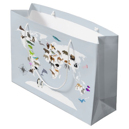 Grand Sac Cadeau Carte du monde pour enfants Animaux (Dos Angle)