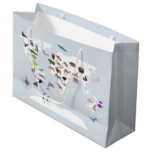 Grand Sac Cadeau Carte du monde pour enfants Animaux