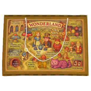 Grand Sac Cadeau Carte Fantaisiste des Aventures d'Alice au Pays de