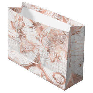 Grand Sac Cadeau Carte rose du monde d'antiquité de parties