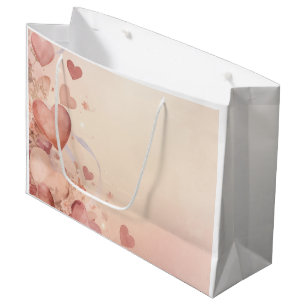 Grand Sac Cadeau Cascade de cœurs abstraits rose poussiéreux capric