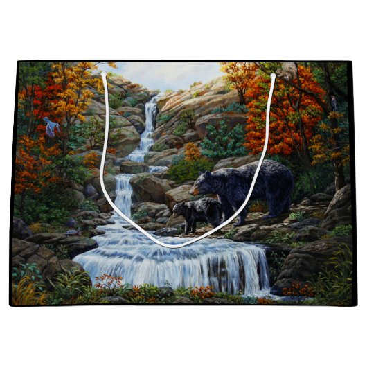 Grand Sac Cadeau Cascade Mère et Cube Ours Noir (Devant)