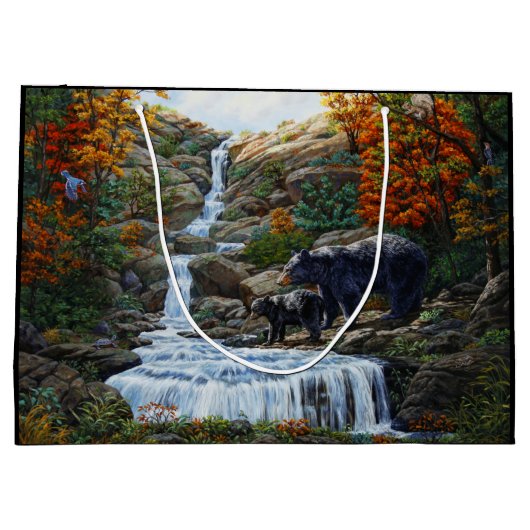 Grand Sac Cadeau Cascade Mère et Cube Ours Noir (Dos)