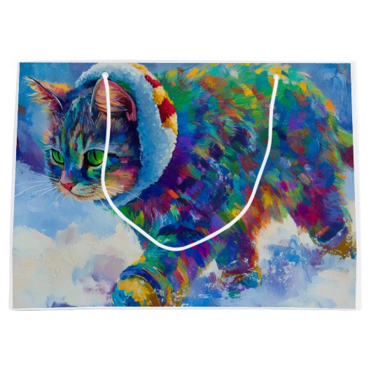 Grand Sac Cadeau Cat in Snow Wearing Ear Muffs (Devant)