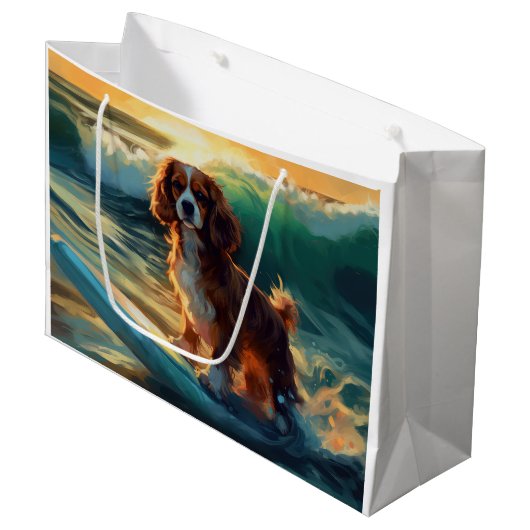 Grand Sac Cadeau Cavalier King Beach Surf Peinture (Devant Angle)