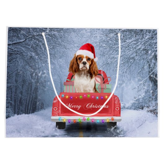 Grand Sac Cadeau Cavalier King Charles Spaniel Chien neige noël (Dos)