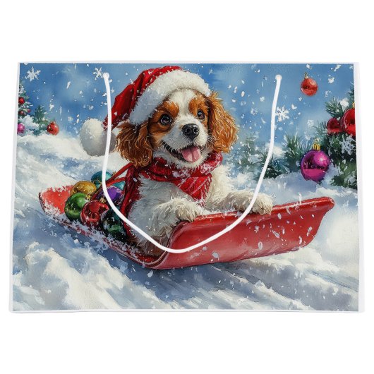 Grand Sac Cadeau Cavalier King Charles Spaniel Chien Sledge Noël (Devant)