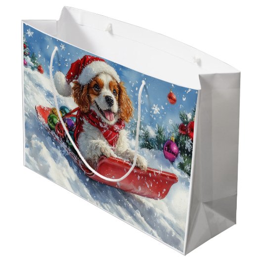 Grand Sac Cadeau Cavalier King Charles Spaniel Chien Sledge Noël (Dos Angle)