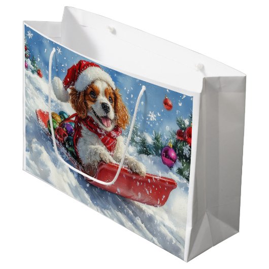 Grand Sac Cadeau Cavalier King Charles Spaniel Chien Sledge Noël (Devant Angle)