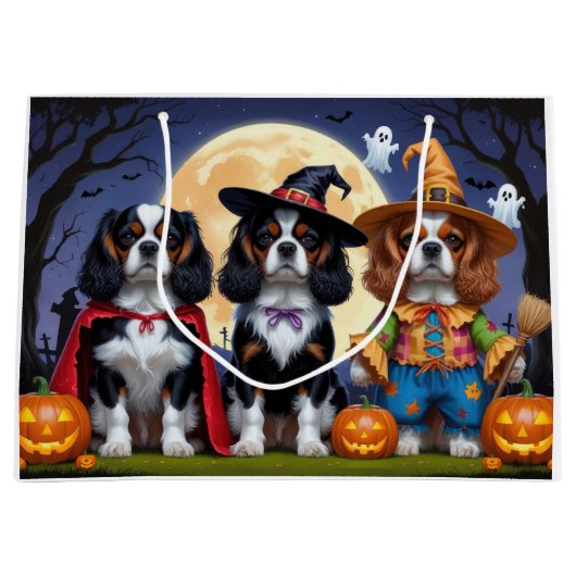 Grand Sac Cadeau Cavalier King Charles Spaniel Citrouille Halloween (Devant)