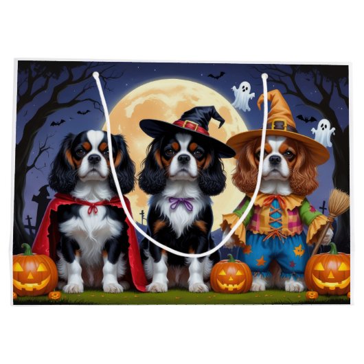Grand Sac Cadeau Cavalier King Charles Spaniel Citrouille Halloween (Dos)