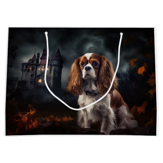 Grand Sac Cadeau Cavalier King Charles Spaniel Halloween effrayant (Devant)