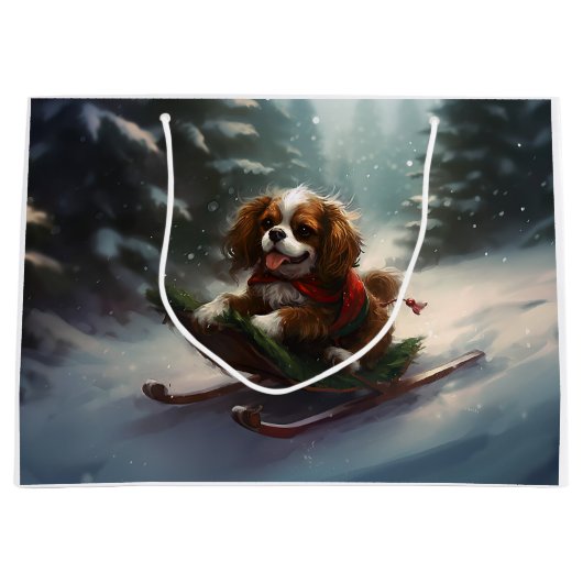 Grand Sac Cadeau Cavalier King Charles Spaniel neige de Noël (Devant)