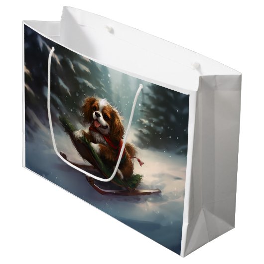 Grand Sac Cadeau Cavalier King Charles Spaniel neige de Noël (Devant Angle)