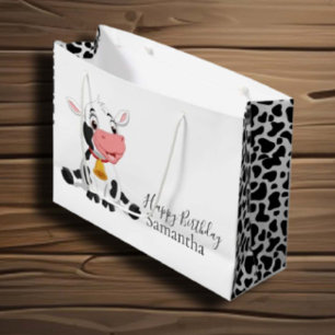 Grand Sac Cadeau Célébrez un joyeux anniversaire bébé vache