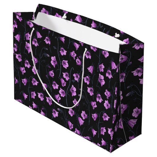 Grand Sac Cadeau Cellules bleues de minuit, cloches, Bellflowers 2 (Dos Angle)