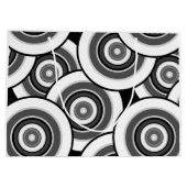 Grand Sac Cadeau Cercles et anneaux quadrillage géométrique noir et (Dos)