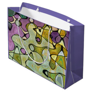 Grand Sac Cadeau Cercles violets verts cool colorés et tourbillons