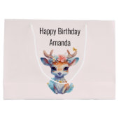 Grand Sac Cadeau Cerf de Bébé mignon avec Antlers et Fleurs Anniver (Dos)