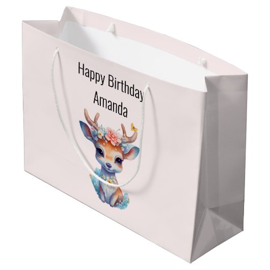 Grand Sac Cadeau Cerf de Bébé mignon avec Antlers et Fleurs Anniver (Dos Angle)
