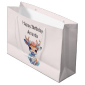 Grand Sac Cadeau Cerf de Bébé mignon avec Antlers et Fleurs Anniver (Devant Angle)