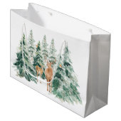 Grand Sac Cadeau Cerf de forêt hivernal de neige (Devant Angle)