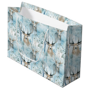 Grand Sac Cadeau Cerfs de la forêt en aquarelle d'hiver (2)