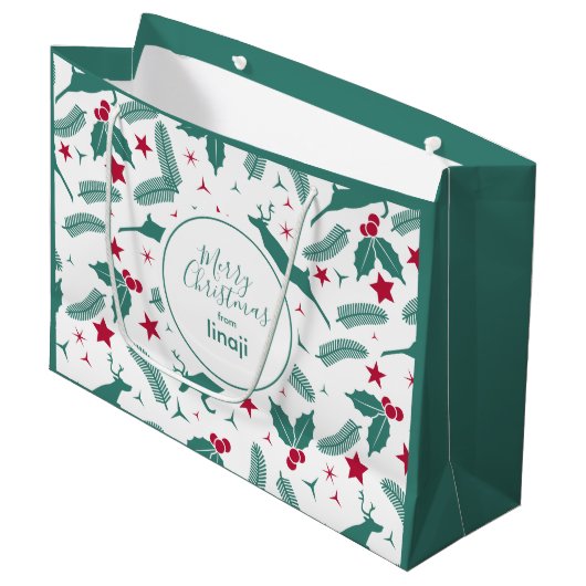 Grand Sac Cadeau Cerfs de Noël & motif saint (Devant Angle)