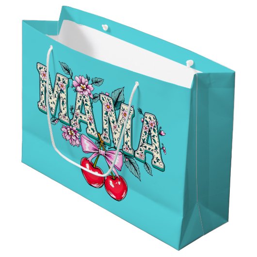 Grand Sac Cadeau Cerises pour maman (Devant Angle)