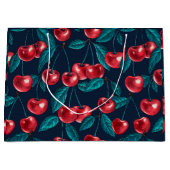 Grand Sac Cadeau Cerises rouges sur bleu foncé (Devant)