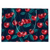 Grand Sac Cadeau Cerises rouges sur bleu foncé (Dos)