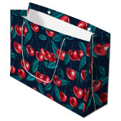 Grand Sac Cadeau Cerises rouges sur bleu foncé (Devant Angle)