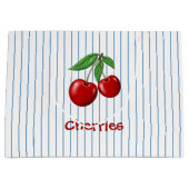 Grand Sac Cadeau Cerises rouges sur Bleu Motif graphique (Devant)