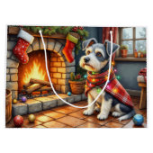 Grand Sac Cadeau Cesky Terrier Fireplace with Christmas Lights (Dos)