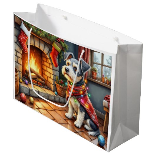 Grand Sac Cadeau Cesky Terrier Fireplace with Christmas Lights (Devant Angle)