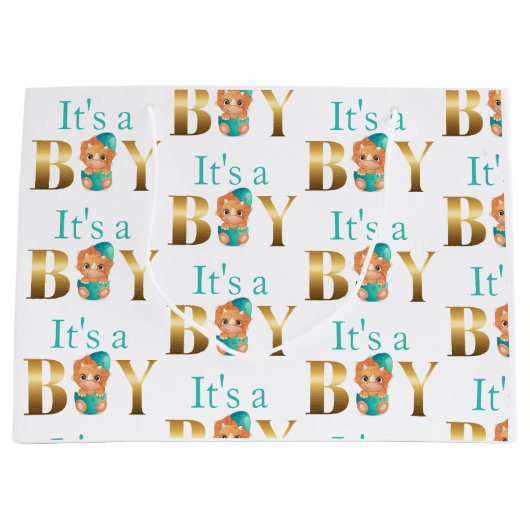 Grand Sac Cadeau C'est un garçon baby shower Dinosaur (Devant)