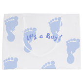 Grand Sac Cadeau C'est une empreinte de pas bleue de garçon modelée (Devant)