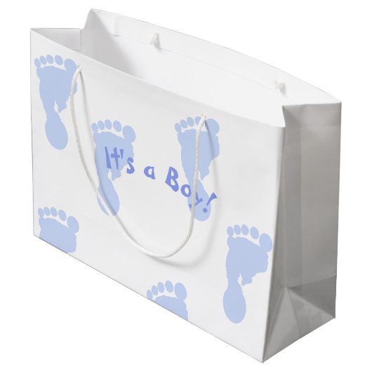Grand Sac Cadeau C'est une empreinte de pas bleue de garçon modelée (Dos Angle)