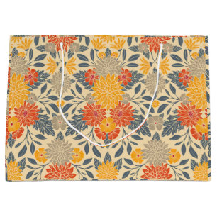 Grand Sac Cadeau Chaleureux Jaune, Orange & Bleu Floral