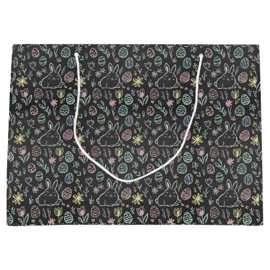 Grand Sac Cadeau Chalkboard Easter Bunny Doodle Pattern Wrapping  (Devant)
