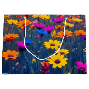 Grand Sac Cadeau Champ Coloré De Fleurs