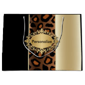 Grand Sac Cadeau Champagne et motif noir de léopard (Devant)