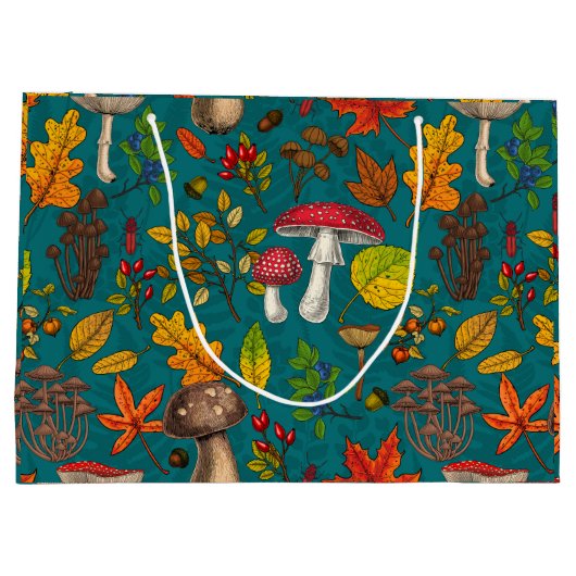 Grand Sac Cadeau Champignons d'automne, feuilles, noix et baies sur (Dos)