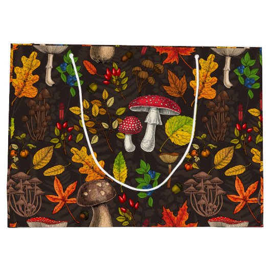 Grand Sac Cadeau Champignons d'automne, feuilles, noix et baies sur (Dos)