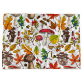 Grand Sac Cadeau Champignons d'automne, feuilles, noix et baies sur (Devant)